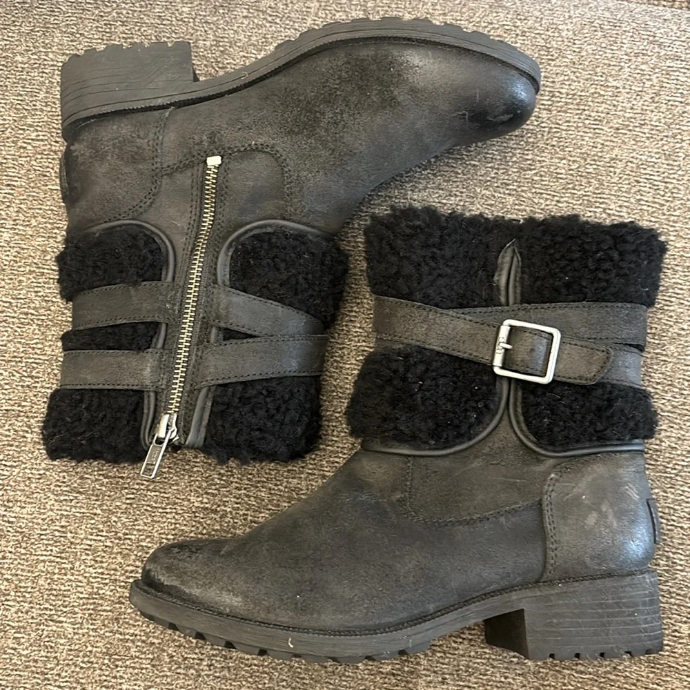 UGG BLAYRE III LEATHER WOOL BLACK FULLY LINED ANKLE MID ZIP BOOTS SIZE‎ 6…